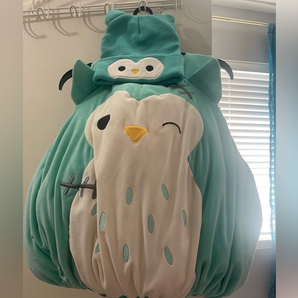 Squishmallows Teal and White Owl Costume with Beanie